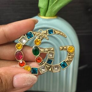 Gucci Multicolor Gemstone Gold Tone Charm Zipper pull